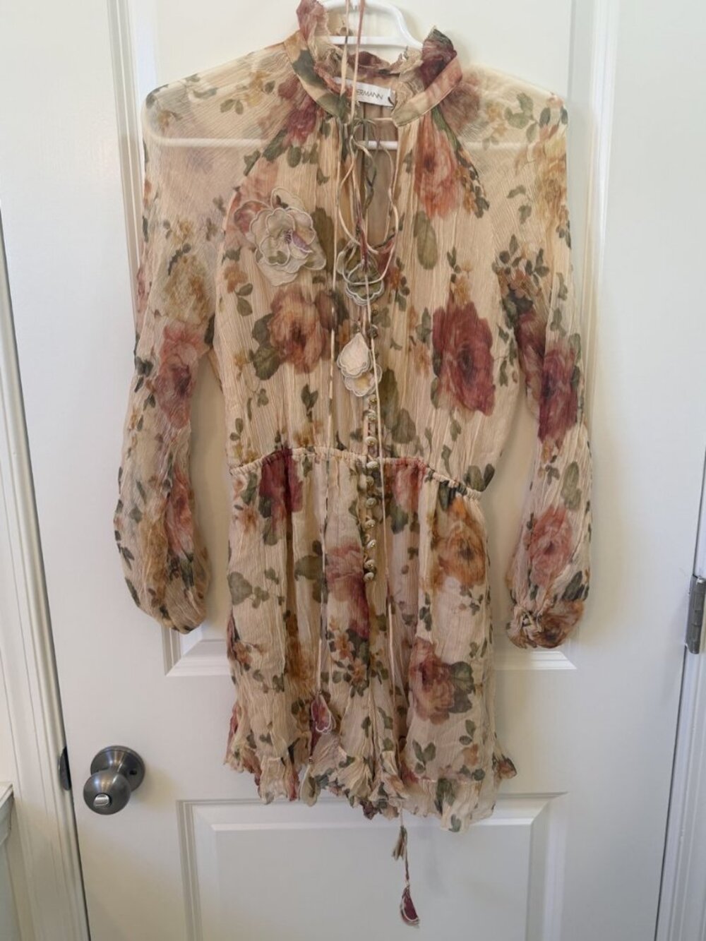 Zimmermann Beige Pink Floral Long Sleeve Dress Size 1